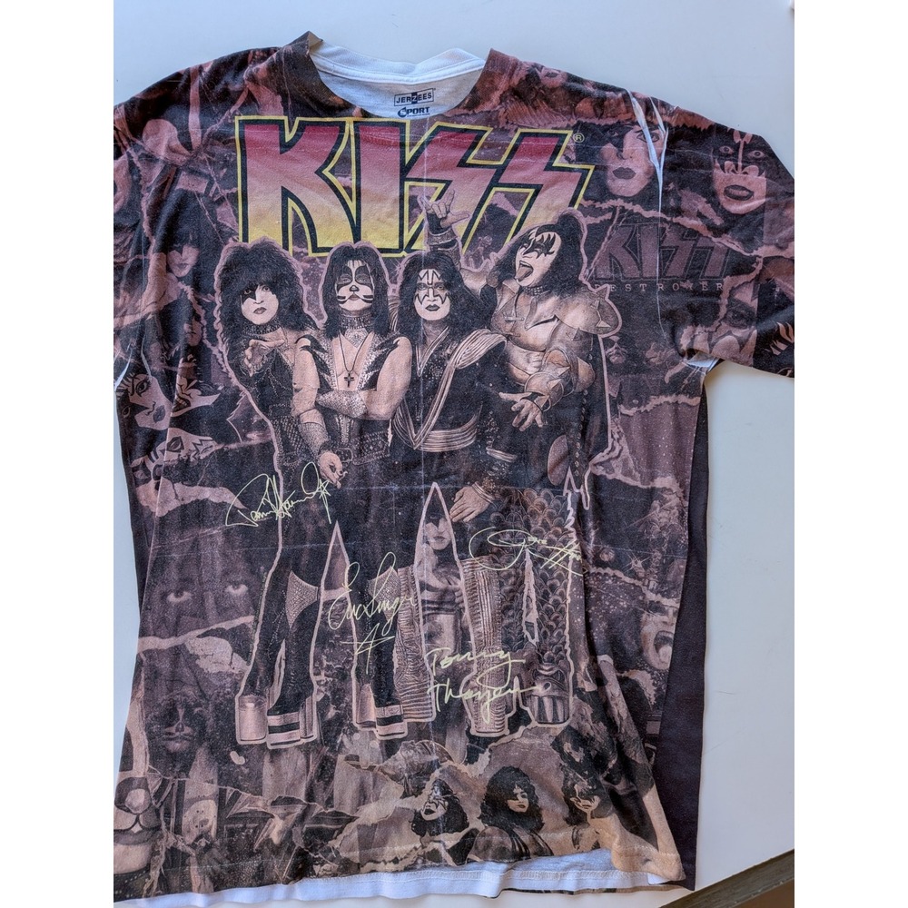 KISS "God Bless America" All Over Print T Shirt Mens Large Jerzees Sport